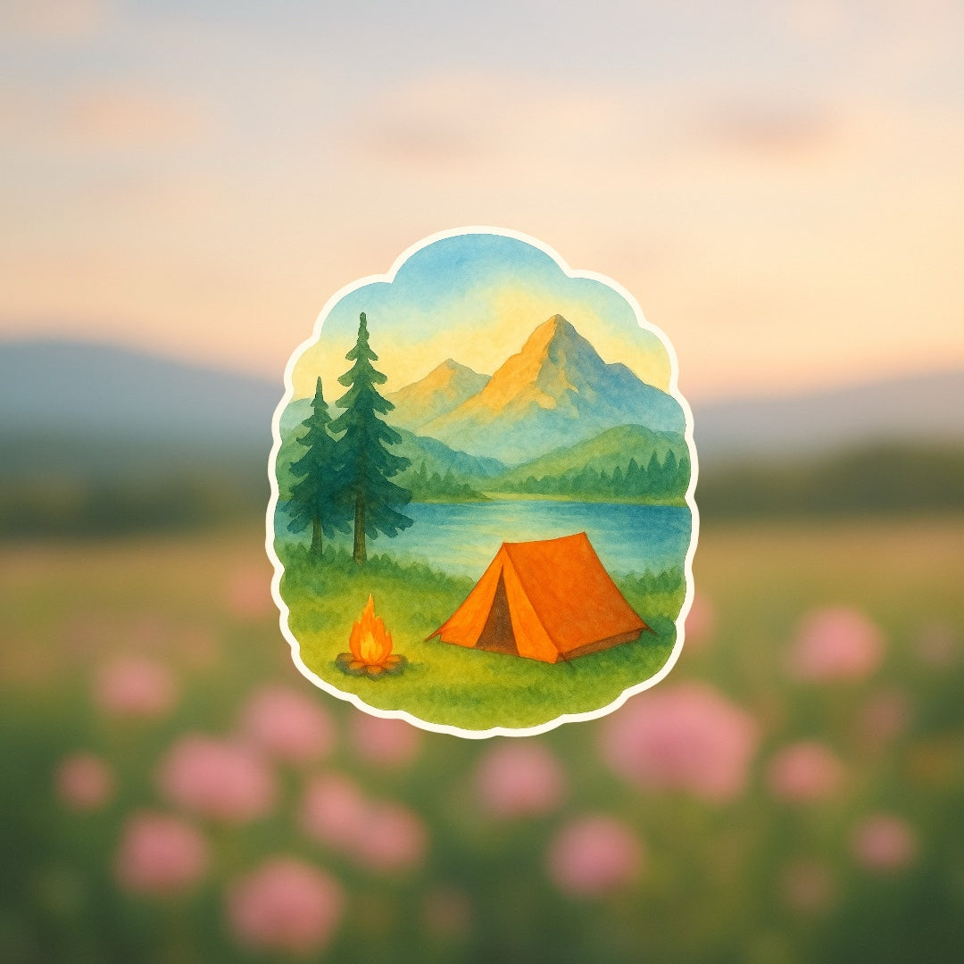 Sticker Camping en el Bosque 🌲🏕️ – Diseño Colorido y Fresco