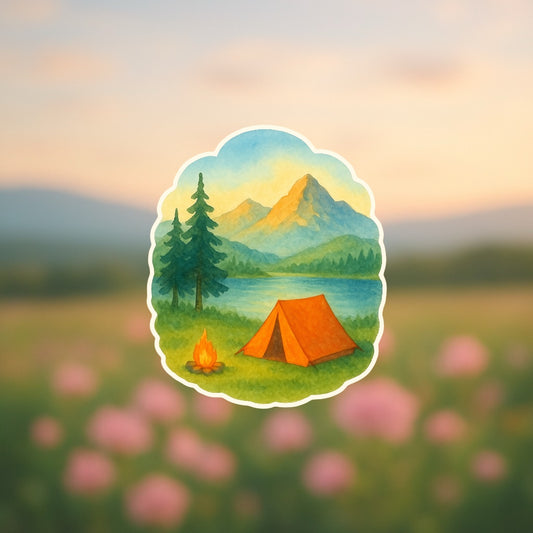 Sticker Camping en el Bosque 🌲🏕️ – Diseño Colorido y Fresco